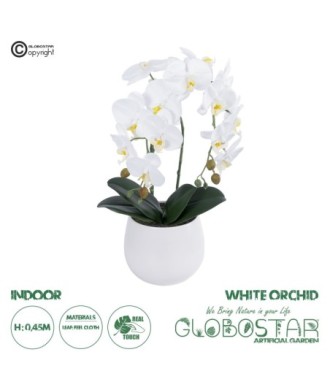 GloboStar® Artificial Garden WHITE ORCHID 21117 Διακοσμητικό Φυτό Λευκή Ορχιδέα Υ45cm